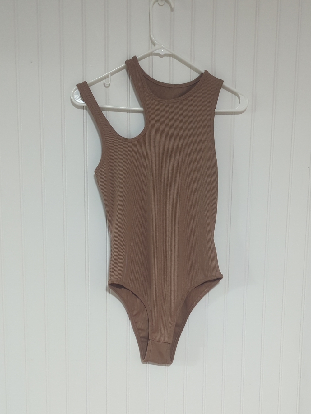 SHEIN Ribbed One-Shoulder Bodysuit in Brown